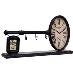 Wilco Imports Unique Key Shaped Metal Table Clock with Three Hooks and 