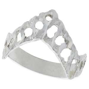  Sterling Silver Diamond Cut V shaped Freeform Ladies Ring 