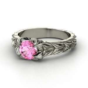  Rose and Thorn Ring, Round Pink Sapphire Sterling Silver 