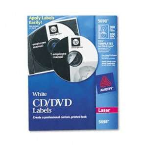   5698   Laser CD/DVD Labels, Matte White, 100/Pack