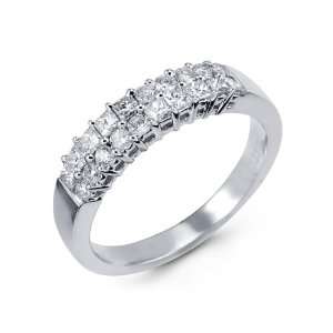  14k White Gold Round Diamond Double Row Engagement Ring 