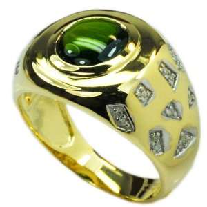  10K Yellow Gold Diopside & Diamond Solid Mens Ring Size10 