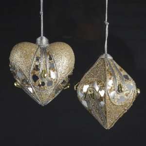    Club Pack of 12 Gold Heart and Diamond Shaped Glittered Christmas 