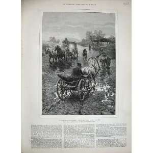  1888 Poland Road Flood Horse Cart Country Trees Art