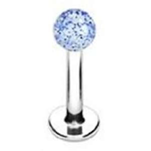 14g Surgical Steel Labret Lip Ring Piercing with Blue Glitter Acrylic 