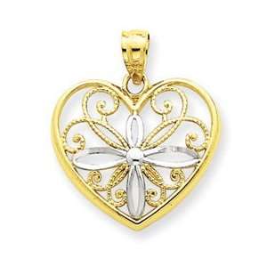  14k Yellow & Rhodium D/C Heart Pendant Jewelry