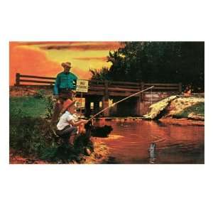  Little Boy Fishing by Sign Premium Giclee Poster Print 