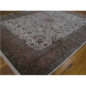  97 x 132 Ivory Hand Knotted Wool Indo Kashan Rug 