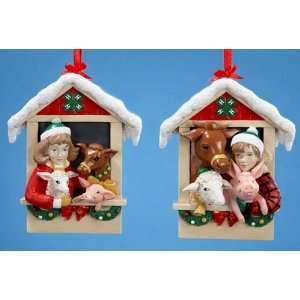  4 H Boy/Girl in Barn Christmas Ornaments (set of 2 
