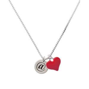  @   At Sign   1/2 Disc and Red Heart Charm Necklace 