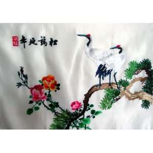   Beautiful Chinese Hunan Silk Embroidery Flower Cranes 