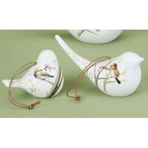   of 12 Moments White Ceramic Bird Shaped & Painted Christmas Ornaments