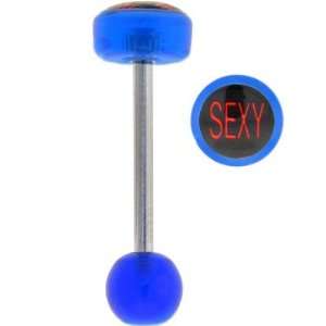    Blue Acrylic Black Red Sexy Logo Barbell Tongue Ring Jewelry