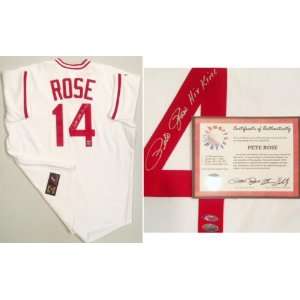  Pete Rose Signed Reds 76 Majestic Jersey w/Hit King 