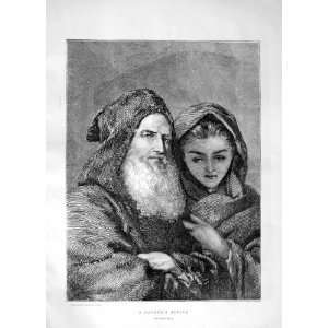  1870 FATHER DAUGHTER OLD MAN YOUNG GIRL ANTIQUE PRINT 
