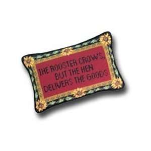  8 x 12 Needlepoint Saying Pillow, Rooster Crows