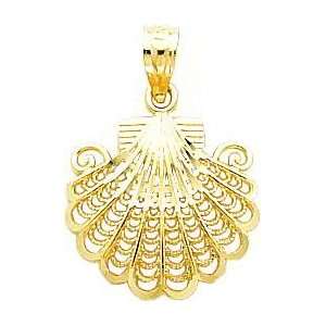  14K Gold Filigree Shell Charm Jewelry