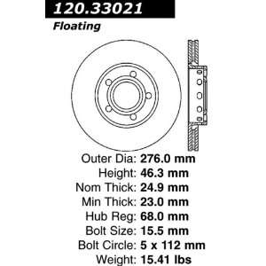  Centric Parts 120.33021 Premium Brake Rotor with E Coating 