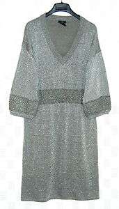 Ellos Sparkly Silver Pewter Metallic Dress Wide Embroidered Trim L/XL 