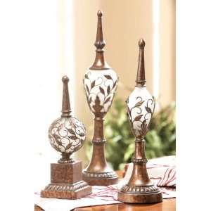  Set of 3 Botanical Leaf Theme Table Top Spire Finials 