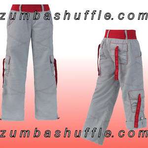 ZUMBA Fusion Cargo Pants   GRAY with RED   NEW  