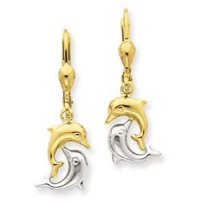  14k Two Tone Dolphin Earrings Jewelry