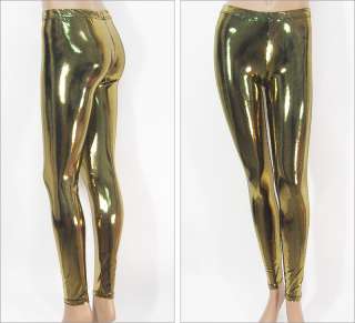 Honeycomb Gold Shiny Metallic Spandex Tights Leggings S  
