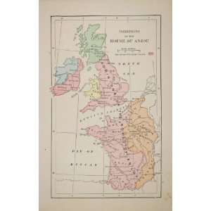  1883 Color Map Dominions House of Anjou England France 