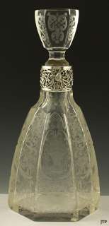 FANCY DUTCH CUT GLASS & SILVER DECANTER EARLY 1900s  