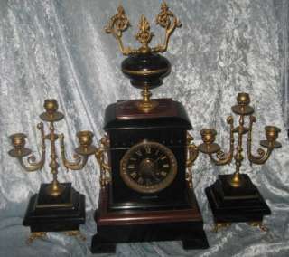 French Ormulu c1885 Marble Clock Set Fully Serviced  