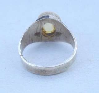 VINTAGE ANTIQUE ETHNIC TRIBAL OLD SILVER CITRINE STONE RING RAJASTHAN 