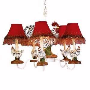  5 Arm Black & White Rooster & Hens Chandelier