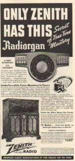 1940 Zenith Radiorgan Model 7 S 591 Phono~Radio Ad  