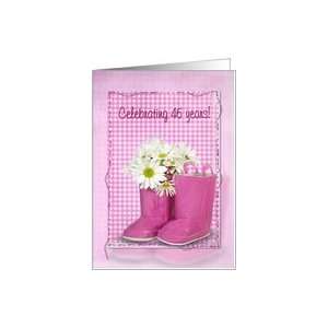  46th birthday, boots, daisy, gingham, birthday, pink Card 