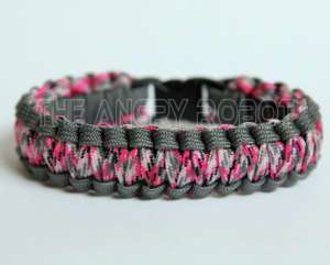 Paracord Bracelet Cobra Gutted   Grey & Neon Pink Camo  