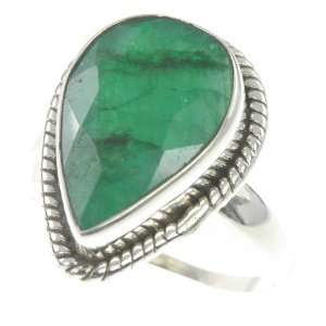   925 Sterling Silver Created EMERALD Ring, Size 8.25, 6.47g Jewelry