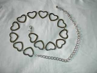 Silver Hollow Heart Pattern Metal Chain Belt One Size  
