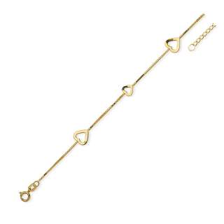 14K Yellow Gold Heart Anklet mm 10 Inches