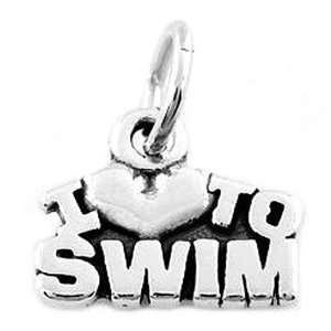  Sterling Silver One Sided I Love to Swim Charm Jewelry