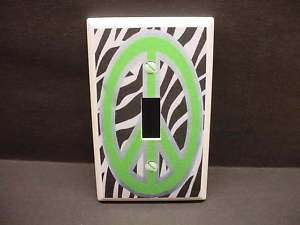 Peace Sign Zebra & Green Light Switch Cover V147  
