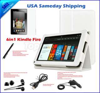 For Kindle Fire PU Leather Case Cover/Car Charger/USB Cable/Stylus 