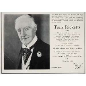 1930 Tom Ricketts Silent Film Director Billy Joy Ad   Original Casting 