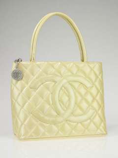 Chanel Pearl Light Yellow Patent Leather Medallion Tote Bag  