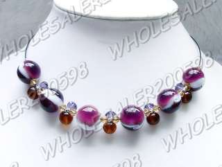 9strands Focal Handwork Glass&Crystal Beads Necklaces  