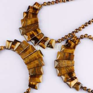 Tigers Eye Shields Gemstone Beads Pendant Necklace 16  