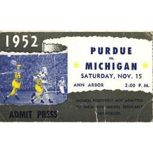  1952 Michigan Wolverines Vs Purdue Press Ticket Pass   College 