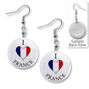  I HEART FRANCE World Flag Pair of 1 inch Dangle Earrings 