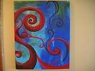Original red, brown, green and blue spiral acrylic painting