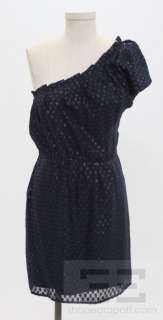 Madison Marcus Navy Silk Metallic Polka Dot One Shoulder Dress Size XS 