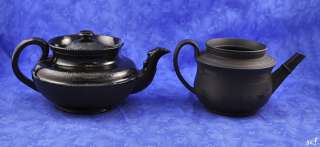 Antique Tea Pots Jackfield Pottery Black Basalt 1700s  